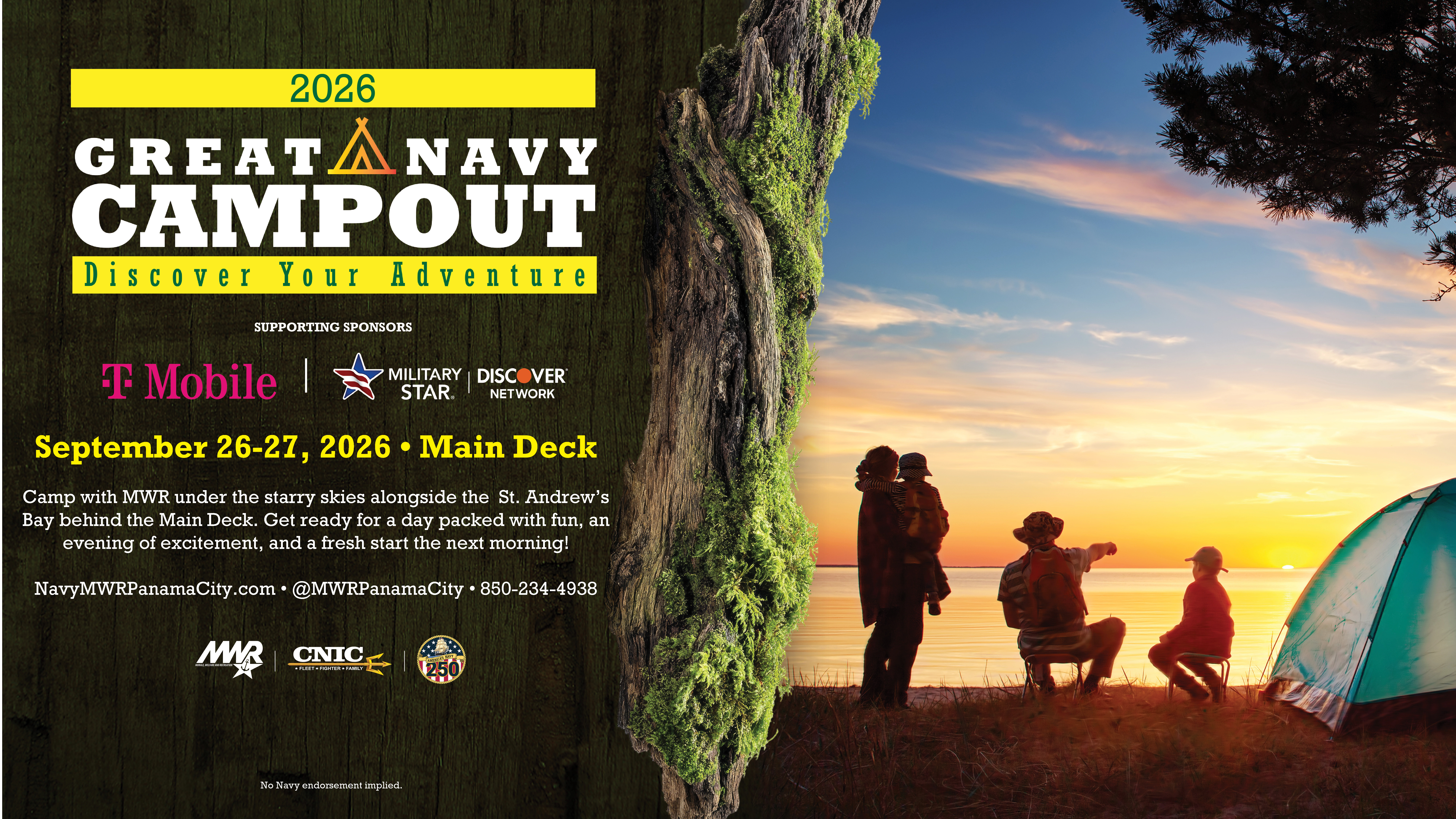 NSA Panama City MWR communirty recreation promoting the 2026 Great Navy Campout.