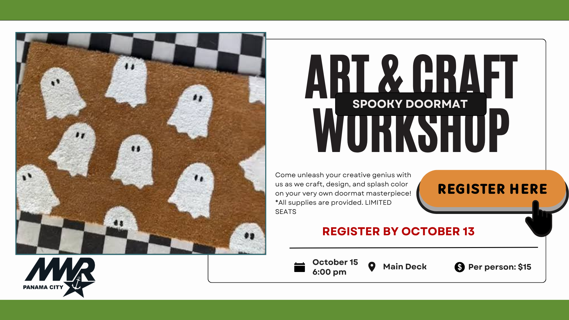 NSA Panama City MWR community recreation promoting art and craft spooky doormat workshop online registration.